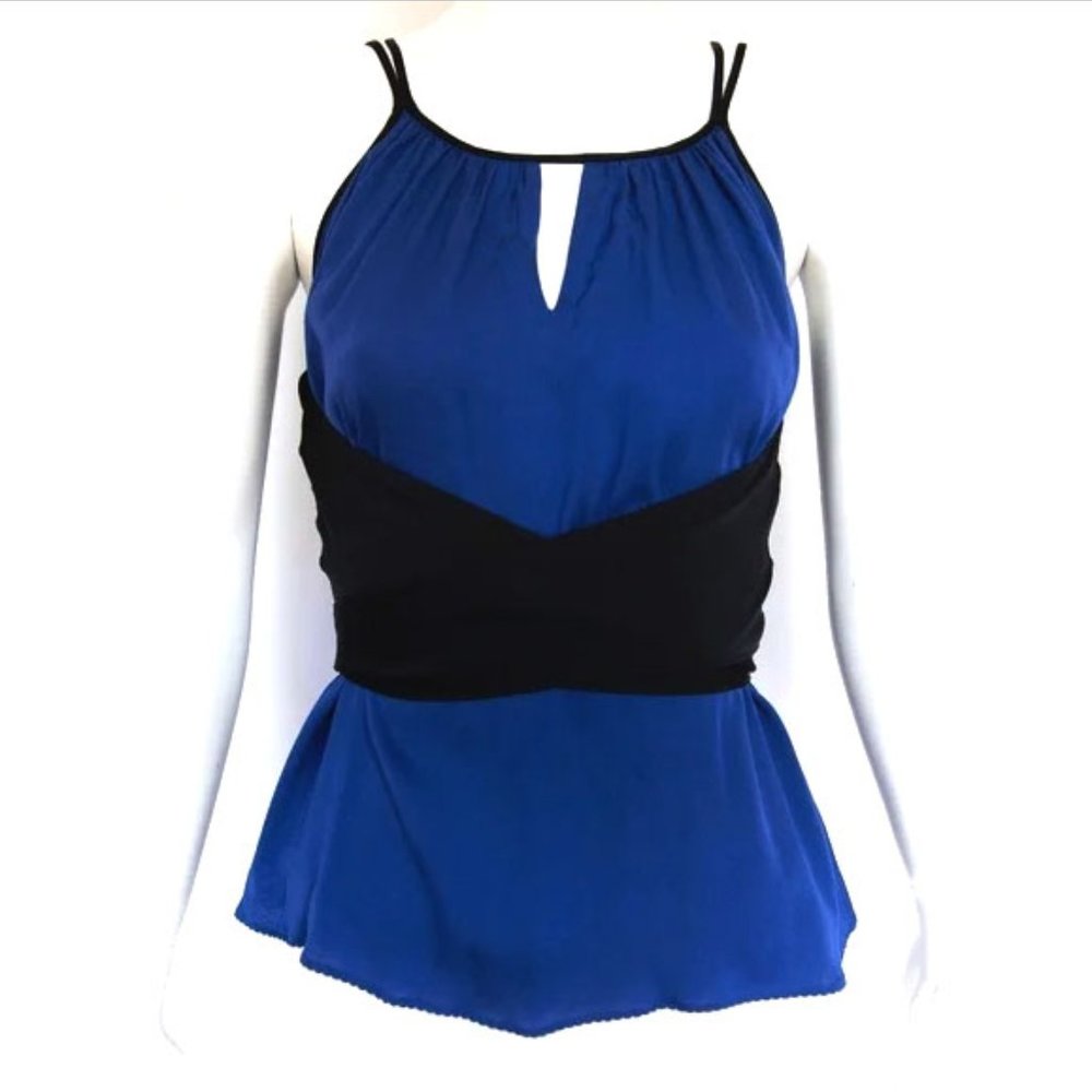 Ellie Tahari Blue and Black Wrap Tank Top